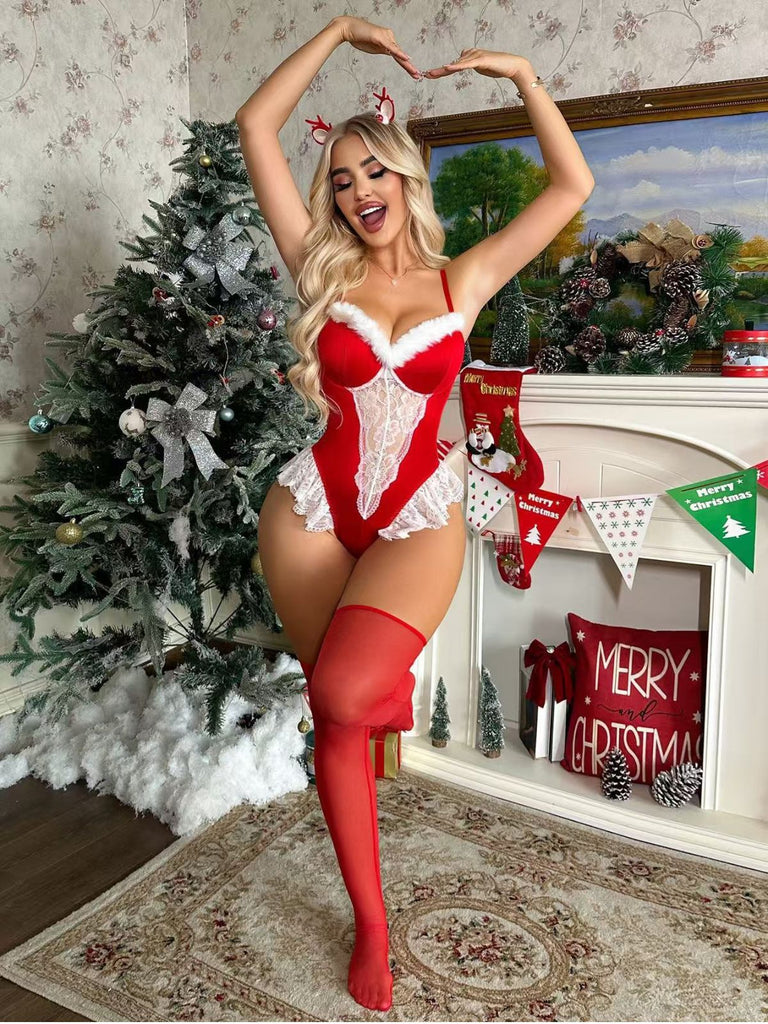 Red 1980s Christmas Onesie Pajama Set