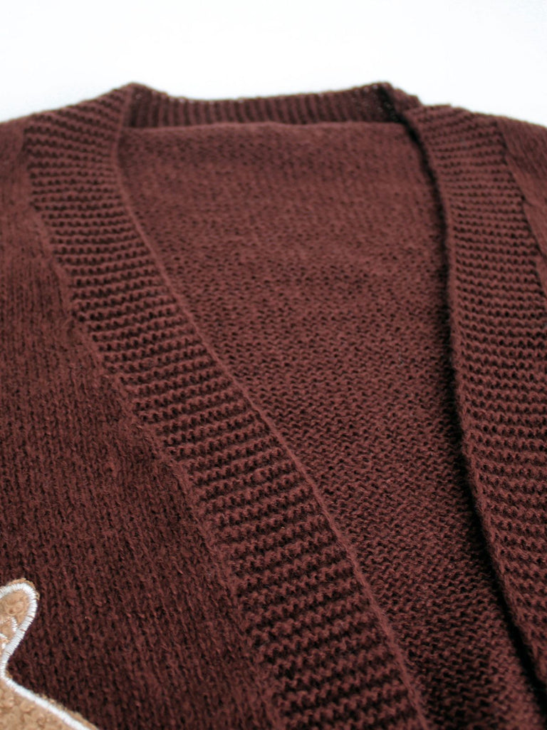 Brown 1960s Christmas Gingerbread Cropped Sweater Cardigan