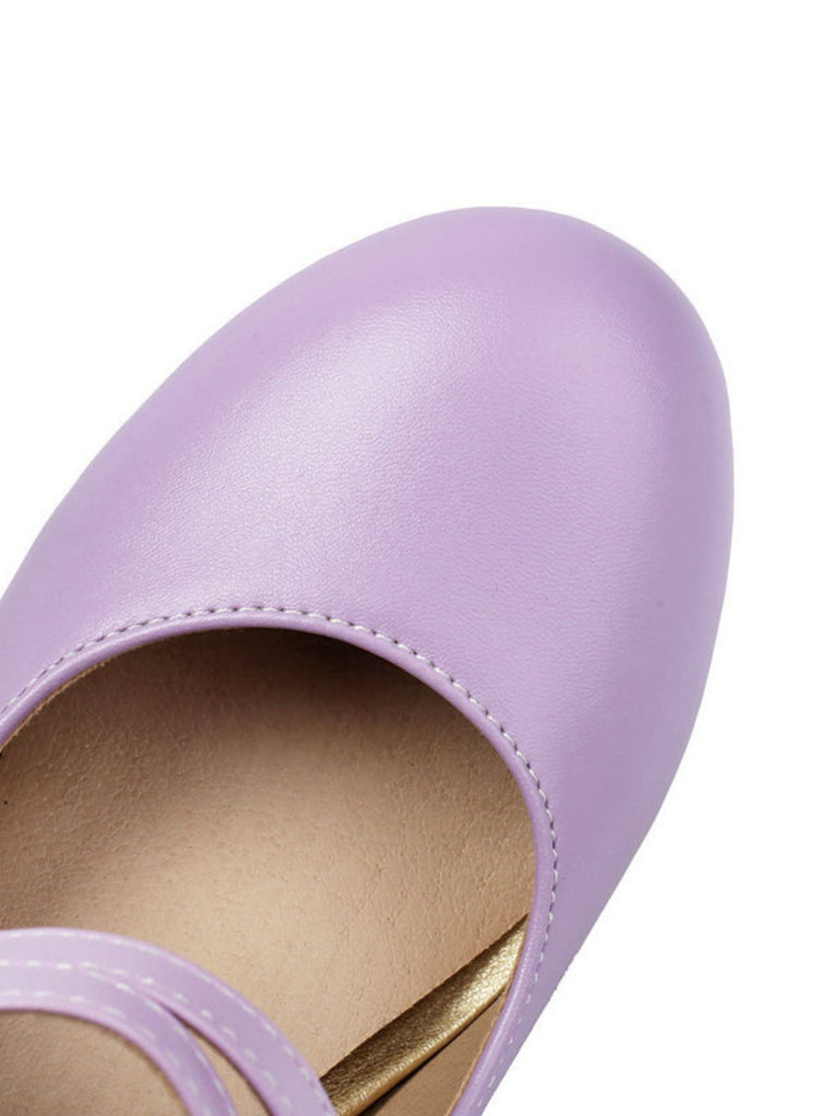 Vintage Bow Strap Solid Leather High Heel Shoes