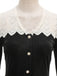 Black 1950s Velvet  Knitted Collar Pearl Button Dress