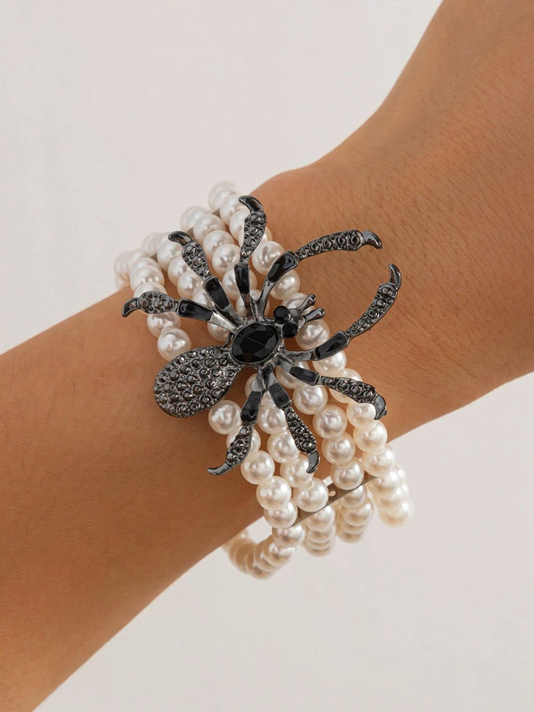 Vintage Halloween Spider Faux Pearl Bracelet