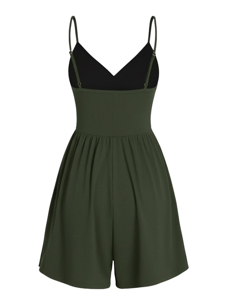 1980s Solid Spaghetti Strap V-Neck Romper