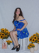 Blue 1940s Square Neck Starry Night Bow Swing Dress