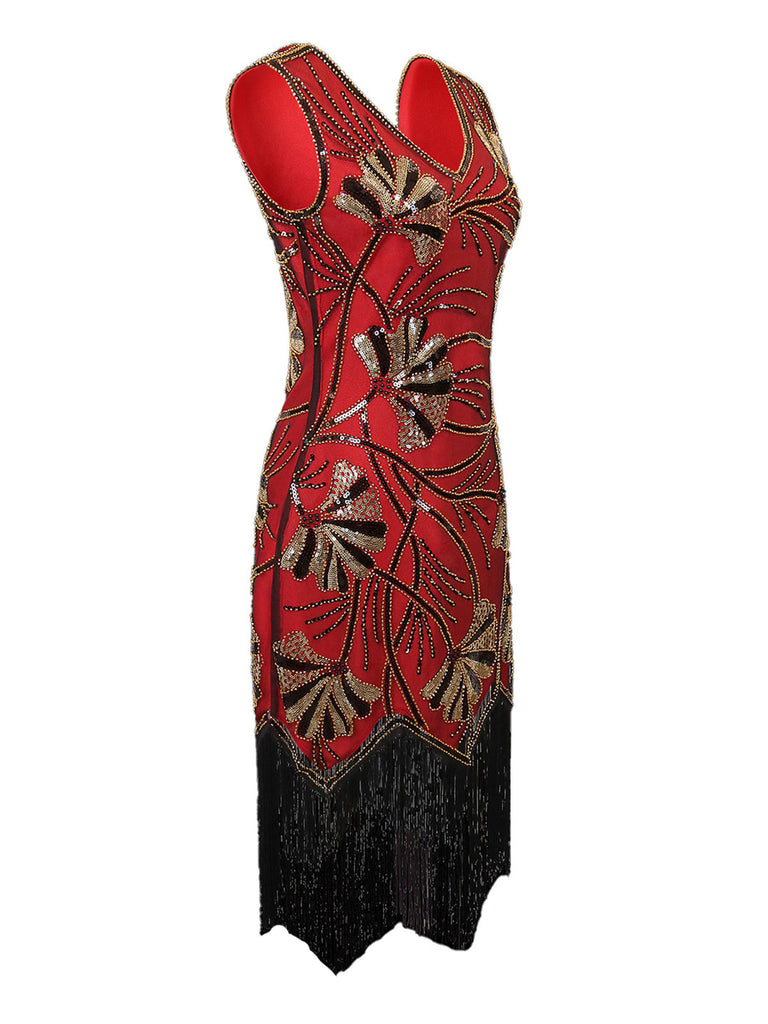 1920s V-Neck Sequined Beading Flapper Dress