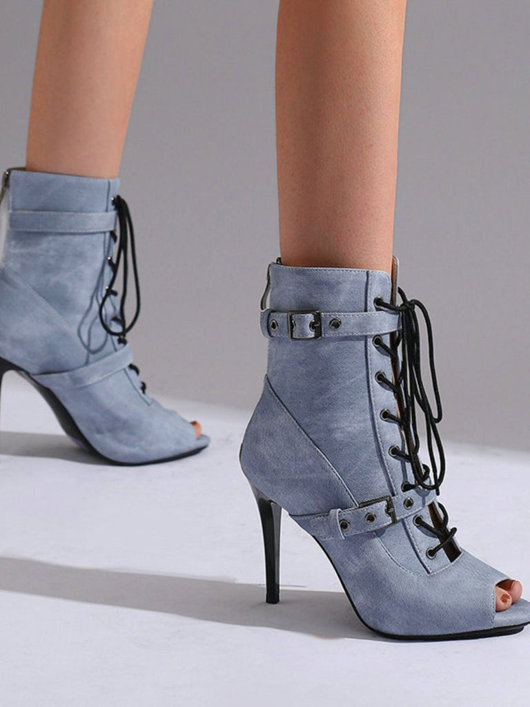 Vintage Denim Peep Toe Stiletto Heel Shoes