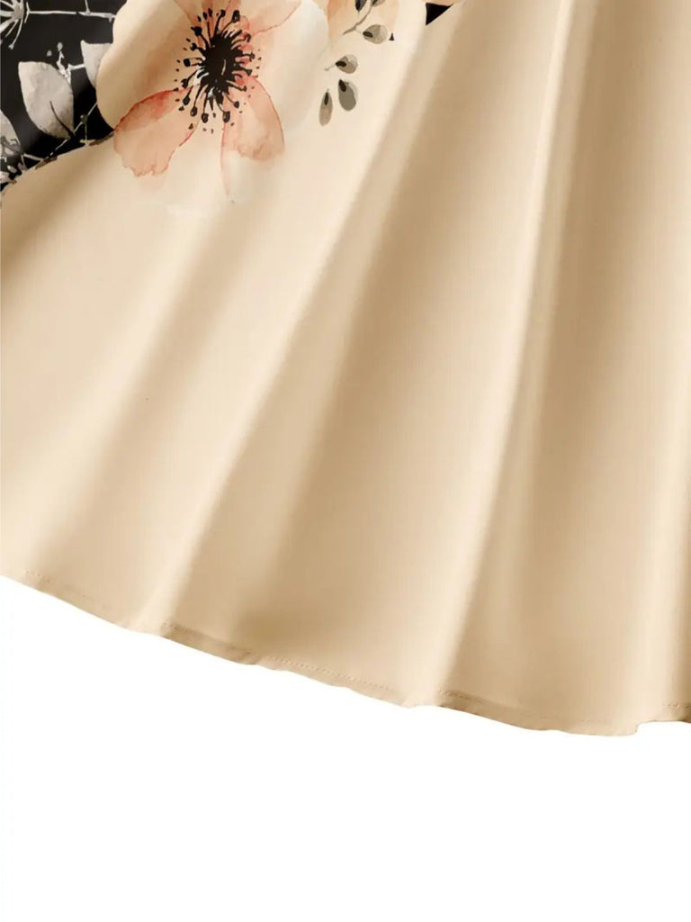 1950s Lace Butterfly Floral Colorblock Dress