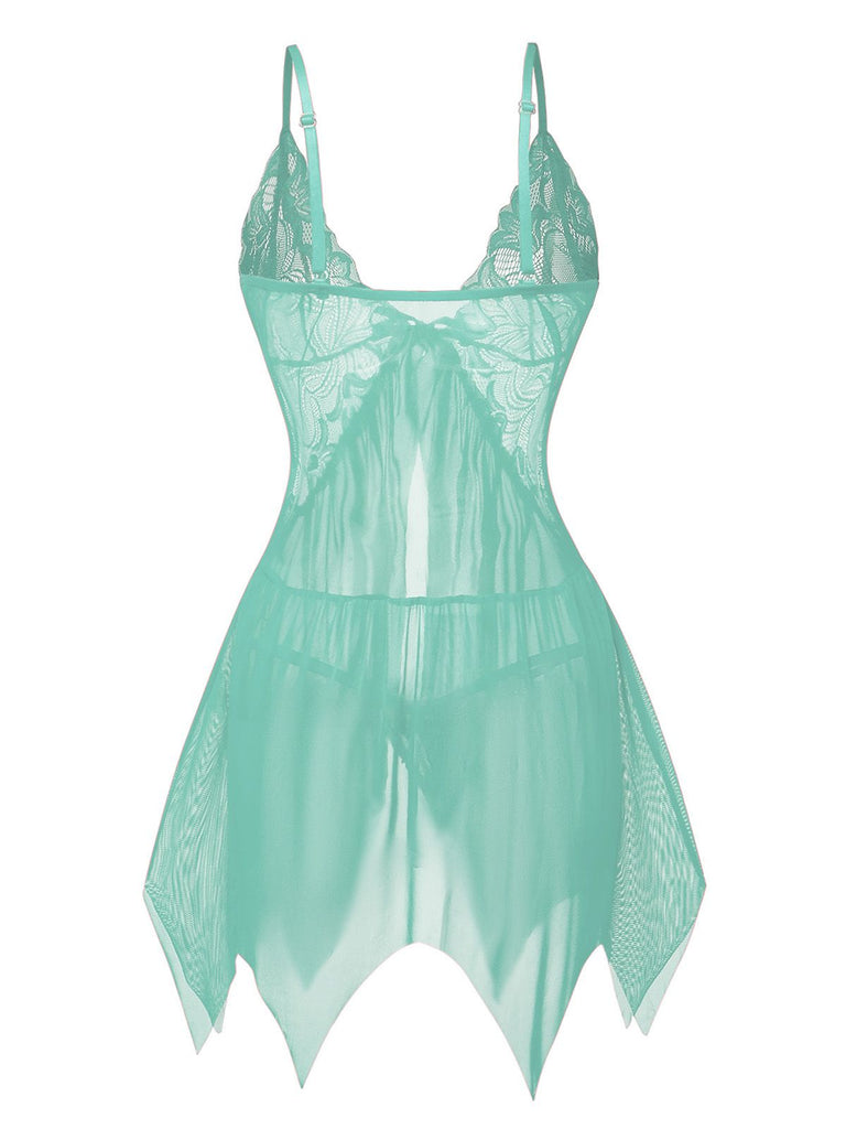 1980s Lace Satin Ribbon Babydoll Lingerie Set