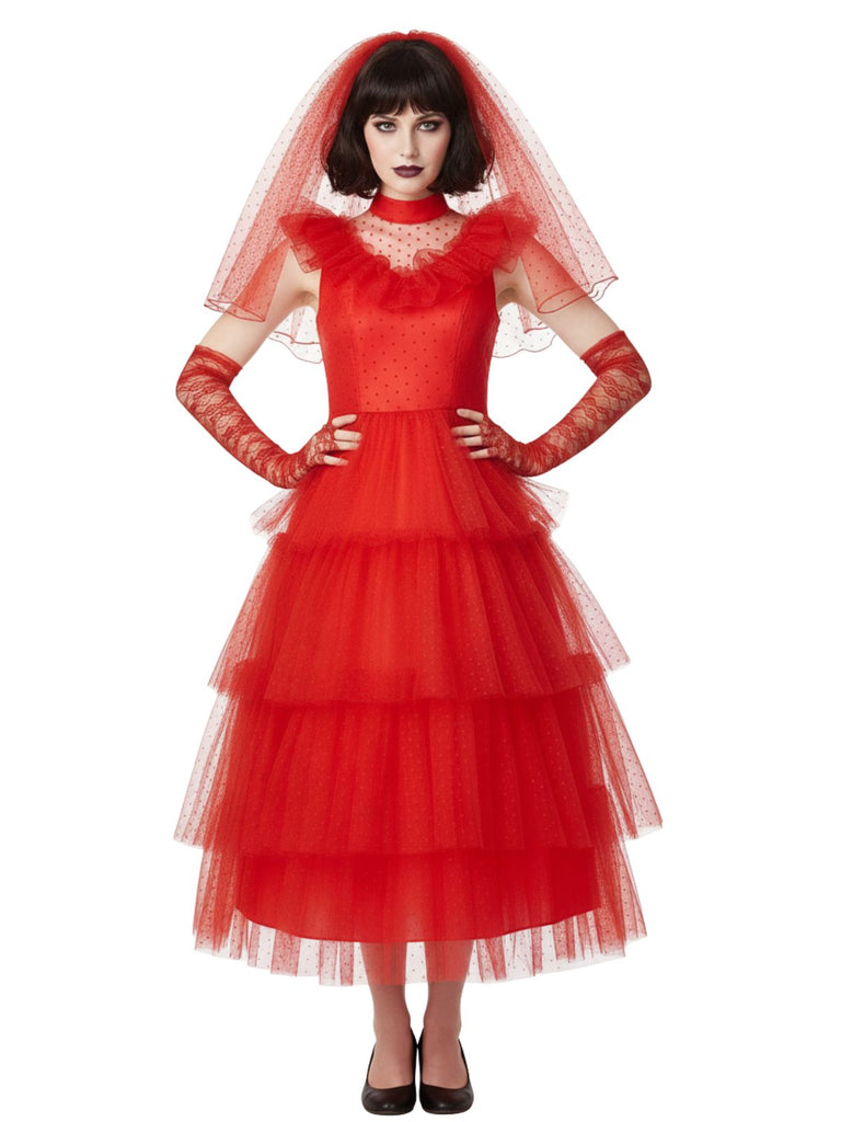 Red 1950s Halloween Ghost Bride Dots Dress Set