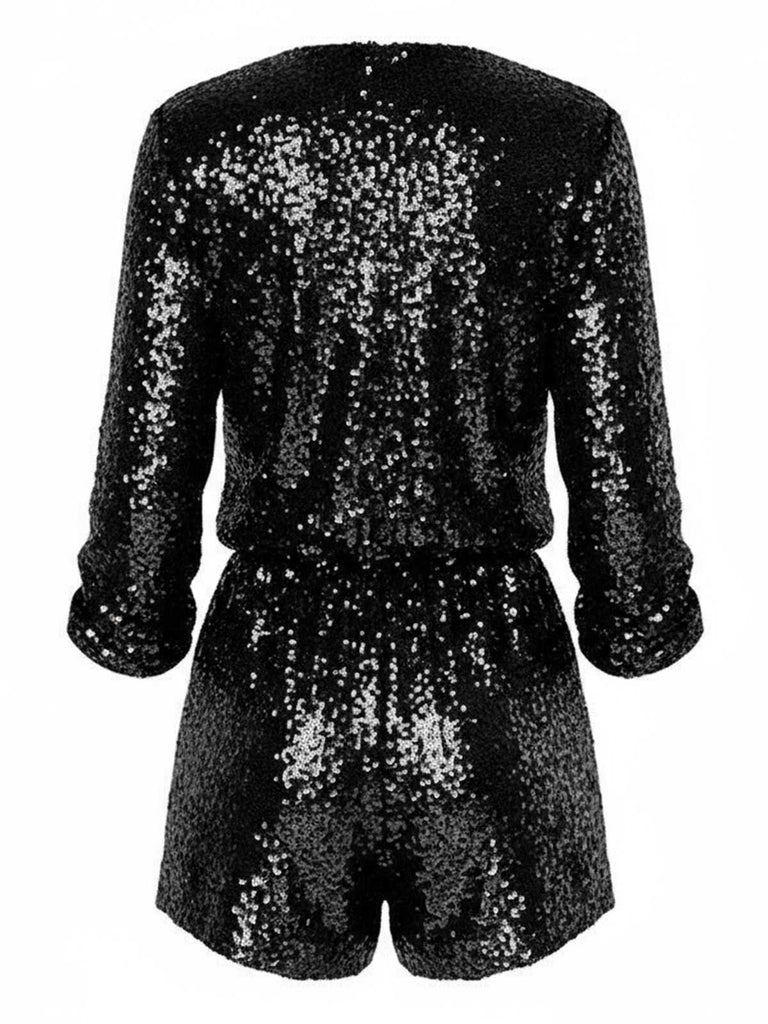 1970s V-Neck Sequin Long Sleeve Romper