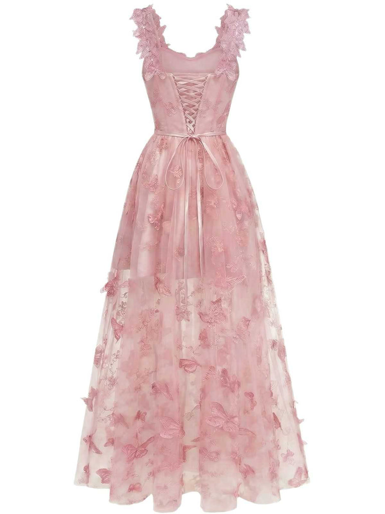 1930s Spaghetti Strap 3D Butterflies Mesh Maxi Dress