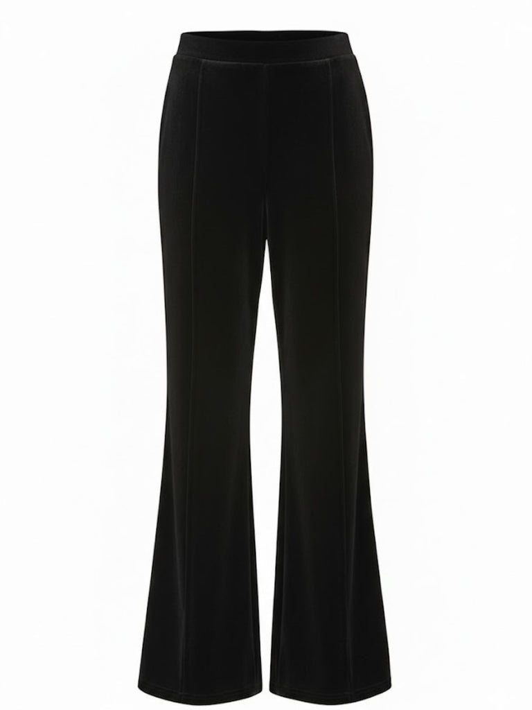1940s Velvet High-Waist Solid Flare Pants