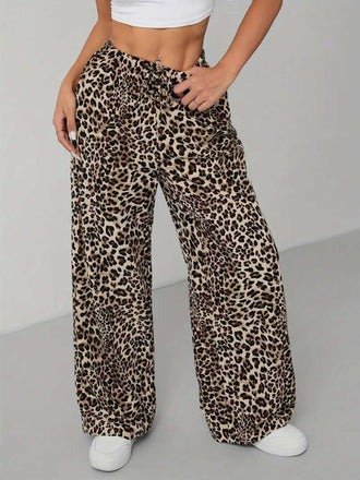 1970s Leopard Wide-Leg Drawstring Pants