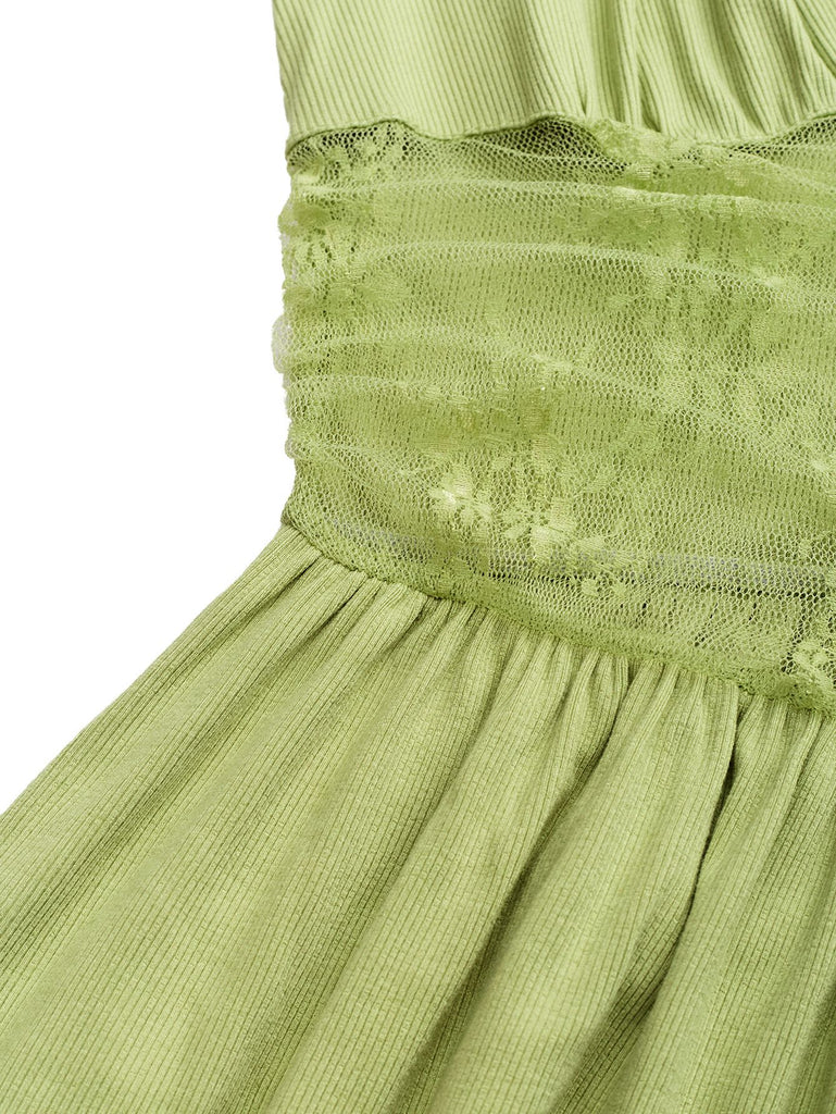 1950s Tie-Shoulder Lace Waist V-Neck Fit Romper