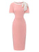 1960s Round Neck Colorblock Bow Bodycon Dress