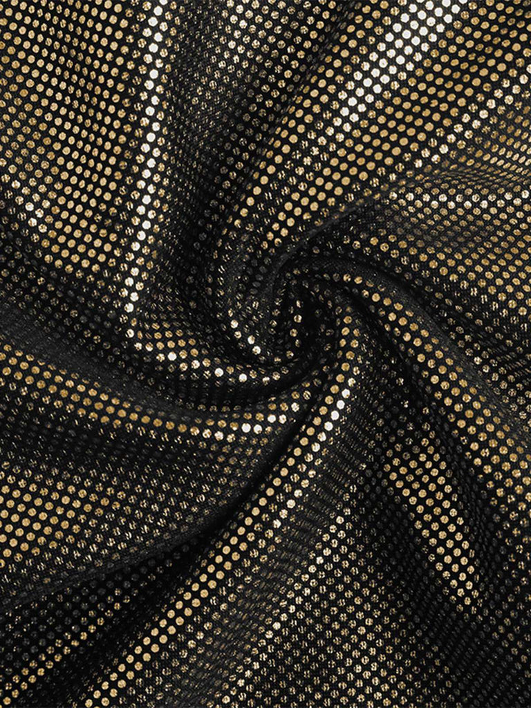 Gold 1980s Deep V Sparkle Ruched Bodycon Dress