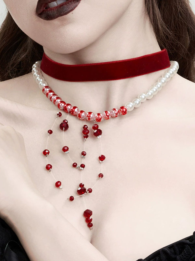 Red Gothic Vampire Velvet Choker Necklace