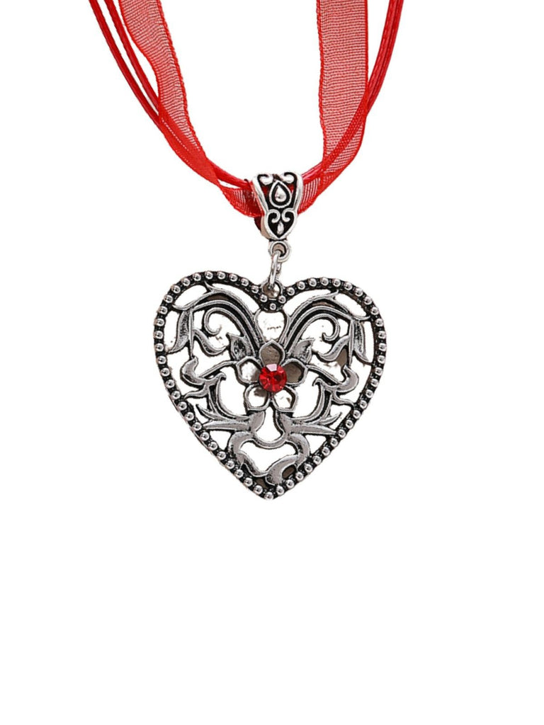 Vintage Ribbon Heart Flower Necklace