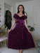 Purple 1940s Velvet V-Neck Star Ruffle Dress