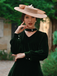 Green 1950s Keyhole V-Neck Pearl Velvet Dress