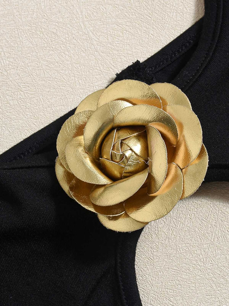 Black 1980s 3D Rose Hollow Halter Jumpsuit