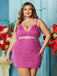 [Plus Size] Rose Pink 1980s Fringed Spaghetti Strap Bodycon Dress