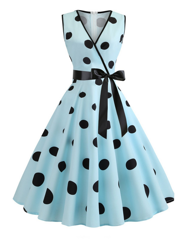 [US Warehouse] 1950s Bow Polka Dot Swing Dress