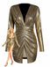 Gold 1980s Deep V Sparkle Ruched Bodycon Dress