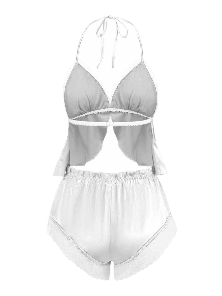 1950s Halter Lace Satin Pajama Set