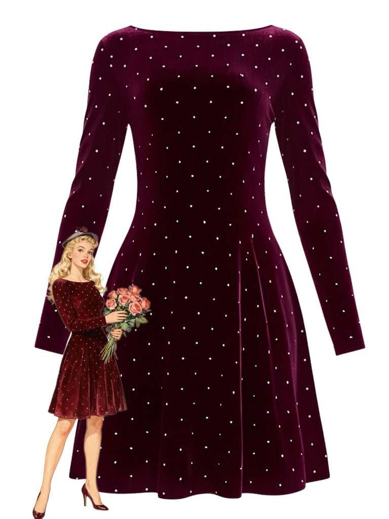 1980s Velvet Rhinestone Fit Party Dress