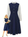 Navy Blue 1980s Ruffle Collar Heart Buttons Dress