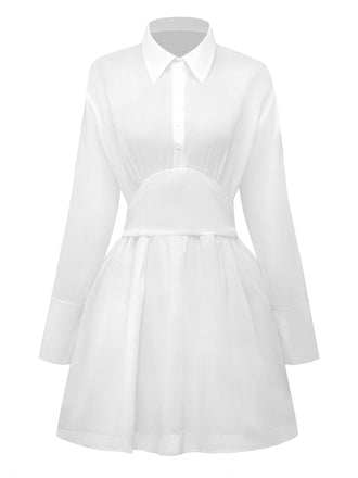 1970s Sheer Solid Shirt Dress