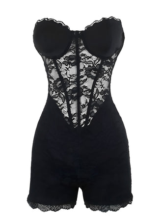 Black 1960s Floral Lace Bandeau Romper