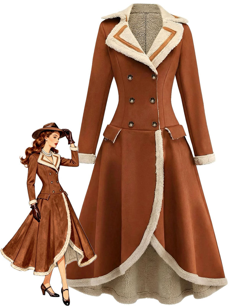 Brown 1940s Double-Breasted Lapel Western Style Coat