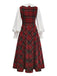 2PCS Red 1940s Peter Pan collar Blouse & Plaid Swing Dress