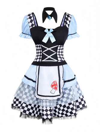 Blue 1960s Alice Puff Sleeve Apron Dress