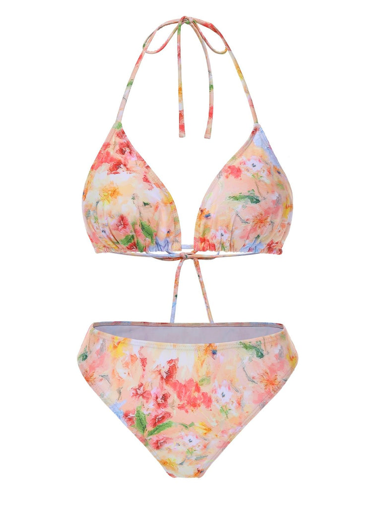 4PCS 1950s Floral Swimsuit Dress Set