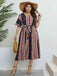 [Plus Size] 1950s V-Neck Geometric Tie Waist Dress