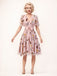 Pink Flowers And Birds Bowknot V-Neck Dress