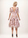 Pink Flowers And Birds Bowknot V-Neck Dress