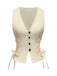 1970s Solid Waist-Tie V-Neck Vest