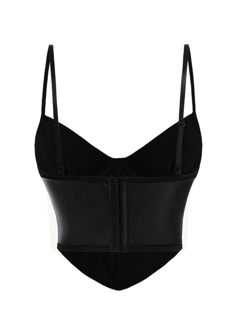 Black 1970s Gothic Cross Faux Leather Cami Top