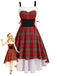 1950s Christmas Tartan Fur Trimmed High-Low Hem Dress