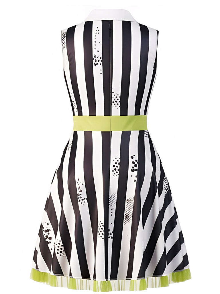[Pre-Sale] 1960s Tie Beetlejuice Inspired Striped Sleeveless Dress