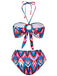 3PCS 1970s Fringe Print Lace-up Halter Bikini Set & Cover Up