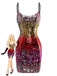 Multicolor 1980s Sequin Bodycon Spaghetti Strap Dress
