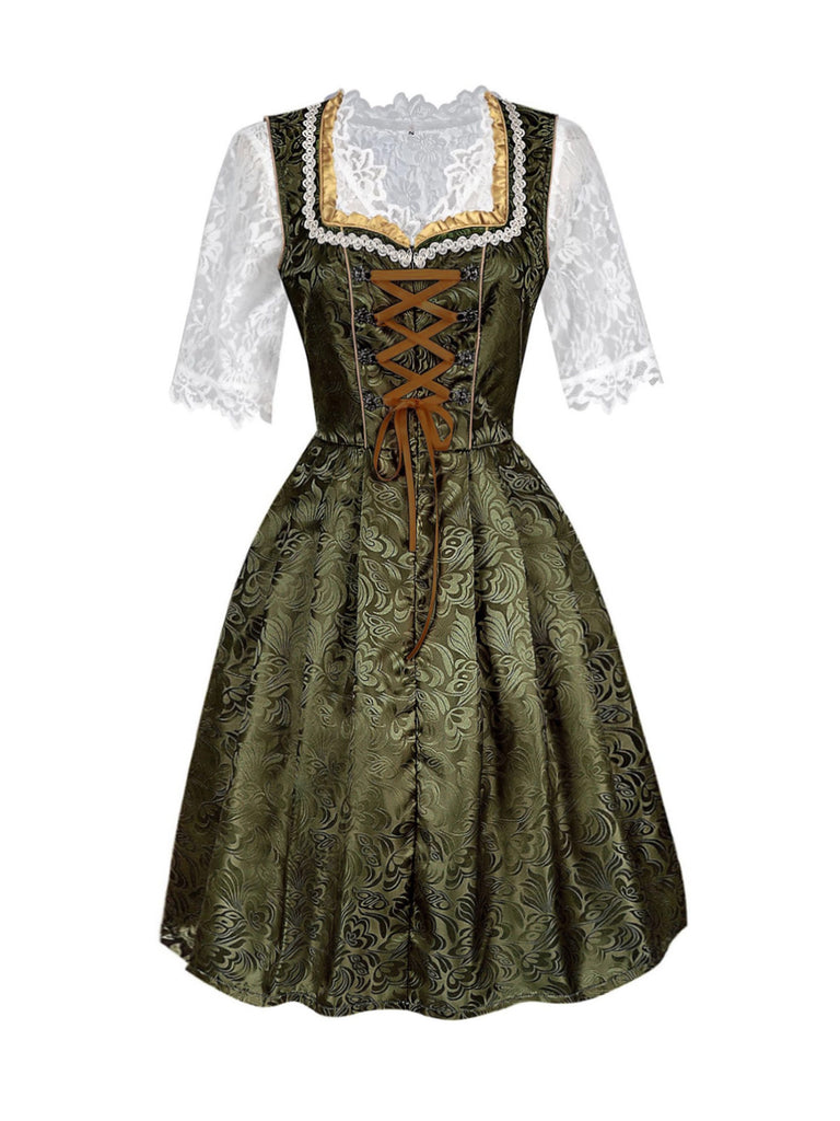 3PCS Green 1950s Lace Top & Jacquard Ribbon Dress