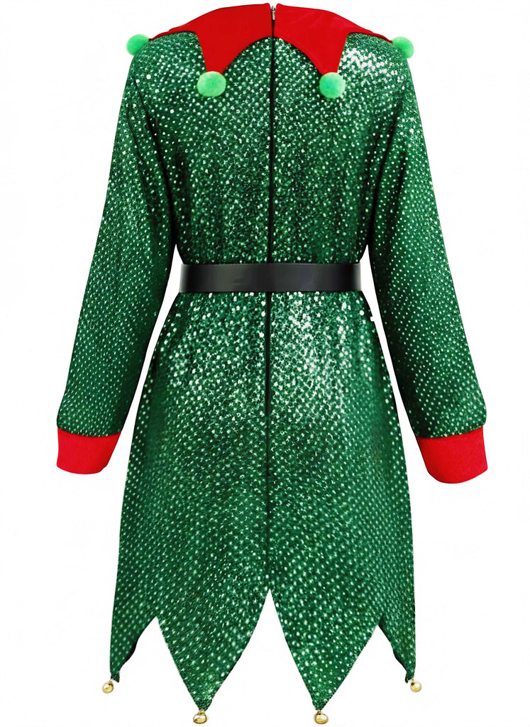Green 1950s Sequin Christmas Elf Costume Set