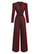 Red 1980s Glitter Deep-V Long Sleeve Jumpsuit