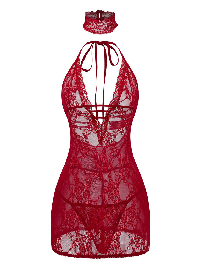 1980s V-Neck Backless Sexy Lace Cami Nightgown