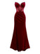 Burgundy 1980s Velvet Strapless Slit Dress